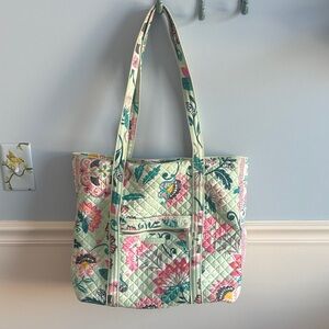Floral Patterned Zipper Tote Bag - Mint and Pink
